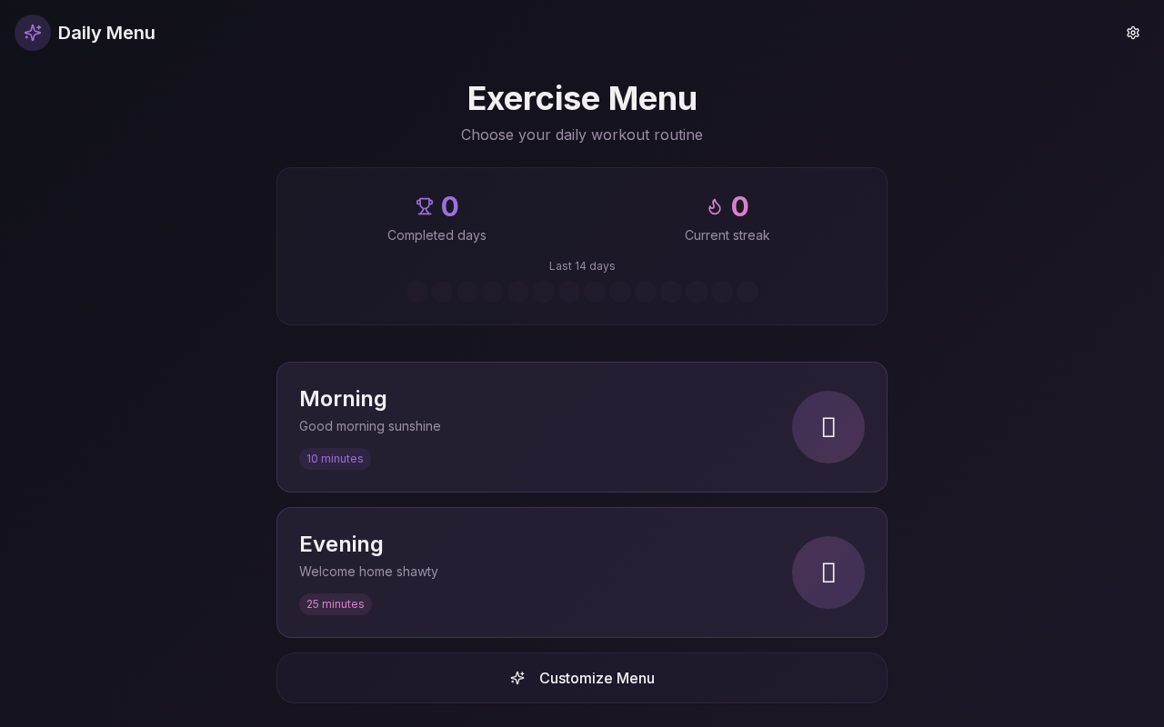 Daily Menu exercise tracking app